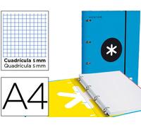 Carpeta con Recambio y Solapa Antartik A4 Cuadrado 5mm Rayado 4 Anillas Redondas 40mm Color Azul
