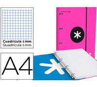 Carpeta con Recambio y Solapa Antartik A4 Cuadrado 5mm Rayado 4 Anillas Redondas 40mm Color Rosa
