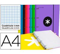 CARPETA CON RECAMBIO Y SOLAPA LIDERPAPEL ANTARTIK A4 CUADRO 5MM FORRADA 4 ANILLAS REDONDAS 40MM COLORES SURTIDOS