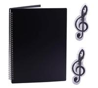 Carpeta coral A4, 40 páginas, resistente al agua, carpeta de música, con 2 pinzas para partituras, carpeta para músicos, carpetas de registros, carpeta de doble cara para archivos, papel, archivos