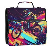 Carpeta de 3 anillas de 3,8 cm con cremallera y correa para el hombro, multibolsillos, organizador de cartera para escuela/oficina, bicicleta de motocross y Lightning