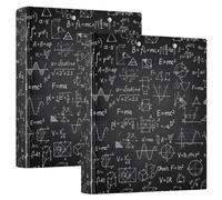 Carpeta de 3 anillas, paquete de 2 unidades, con dibujos animados, ecuaciones matemáticas, color negro, con portapapeles, carpetas grandes de 3 anillos para escuela, universidad, oficina