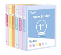 Carpeta de 3 anillas, paquete de 6, carpeta de 1 pulgada con 2 bolsillos interiores y superposición de visión clara, gran capacidad, carpetas de anillos redondos para suministros de oficina, escuela y