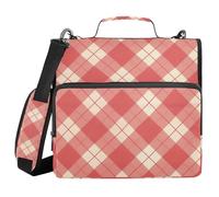 Carpeta de 3 anillos a cuadros con cierre y correa para el hombro, varios bolsillos, organizador de portafolios para escuela/oficina