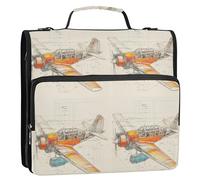 Carpeta de 3 anillos con bolsillos adicionales con asa y correa de hombro extraíble, organizador de portafolios de capacidad para escuela y oficina, avión, camino lleno de flores y hongos