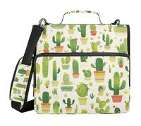Carpeta de 3 anillos con cierre de caricatura, color verde cactus de 1.5 pulgadas, con correa, varios bolsillos, organizador de documentos, para escuela y oficina