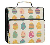 Carpeta de 3 anillos con cremallera de 3 anillos de 1.5 pulgadas con correa, impermeable, organizador de portafolios para la escuela y la oficina, huevos de Pascua coloridos con varios patrones