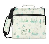 Carpeta de 3 anillos con cremallera y asa de oso polar verde invernal de 1.5 pulgadas, múltiples bolsillos, organizador para la escuela/oficina, gestor de carpetas de oficina