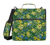 Carpeta de 3 anillos con cremallera y correa para el hombro, color verde y amarillo, con diseño de flores, para la escuela y la oficina