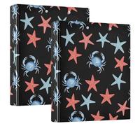 Carpeta de 3 anillos con diseño de cangrejos azules y estrellas rojas, carpeta de anillos en D con bolsillos, carpetas decorativas para la escuela, la universidad u oficina (paquete de 2)