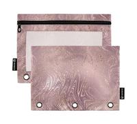 Carpeta de 3 anillos con purpurina de lujo de mármol con cremallera, estampadas divertidas, carpetas transparentes, estuche escolar floral, 9.8 x 7.1 pulgadas, 2 paquetes