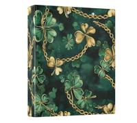 Carpeta de 3 anillos de 1-1/2 pulgadas, tréboles verdes y dorados, con capacidad para 200 hojas, organizador básico para el trabajo, la escuela, la oficina, 1 paquete