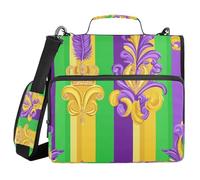 Carpeta de 3 anillos de coronas de carnaval con cremallera con correa para el hombro y asa, múltiples bolsillos, bolsa de almacenamiento para documentos y archivos, para estudiantes intermedios