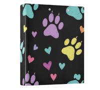 Carpeta de 3 anillos redondos de 3 anillos con estampado de huellas coloridas de 3,8 cm, con capacidad para 200 documentos para uso en casa, escuela, oficina