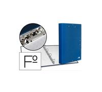 Carpeta de 4 anillas 25mm redondas liderpapel folio carton forrado paper coat azul con miniclip y solapas