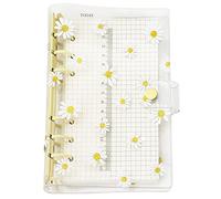 Carpeta de 6 agujeros de PVC colorida con cierre de botón a presión para hojas sueltas, recambio, cuaderno de recortes, álbum de recortes y carpeta protectora (Yellow Daisy, A6 mini set)