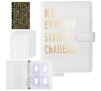 Carpeta de Anillas A5,100 Envelope Saving Challenge con Rastreador de Desafíos y Bolsillos Prenumberedos,Carpetas Portafolios con Anillas,Planificador Presupuestario,Budget Planner(Blanco)
