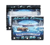 Carpeta de anillas con ventana transparente, estuche suave para lápices, diseño de barco de crucero de Alaska, ventana transparente y ojales, carpeta de 3 anillos con cremallera para almacenar