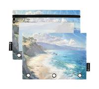 Carpeta de anillos con ventana transparente de California's Sunny Beaches con cremallera, gran capacidad, 3 anillos, organizador de oficina, multicolor, 2 unidades