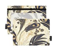 Carpeta de anillos con ventana transparente, pavo real, Dark Academia, blanco y dorado, 3 estuches con cremallera, gran capacidad, carpeta de 3 anillos, organizadores de oficina, clase escolar