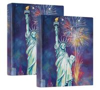 Carpeta de anillos redondos de 1.5 pulgadas Charming The Statue of Liberty con funda de bolsillo, paquete de 1/2 paquetes de tapa dura para suministros escolares, paquete de 2