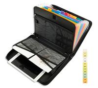Carpeta de archivos de extensión FireProof Organizador de documentos portátil Carpeta de recibos con etiquetas coloridas para tarjetas de documento (negro)