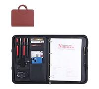 Carpeta de Conferencias de A4 Piel Portafolio Cuaderno de Tapa Dura Diario de Escritura Recargable Carpeta de 4 Anillas Diario de Viaje Organizador de Diario con Bolsillo y para Hombres y Mujeres Reg