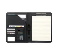 Carpeta de conferencias, portapapeles de piel, organizador de documentos de negocios con portapapeles, varios bolsillos, ranuras elásticas para bolígrafos, carpeta para documentos