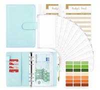 Carpeta de Cuaderno A6, TAOPE 26pcs Cubierta de Hojas Sueltas de Cuero de PU con 12 bolsas de transparente con cremallera, Clasificador de presupuesto para Guardar Tarjetas Foto Facturas Azul Puro