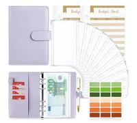 Carpeta de Cuaderno A6, TAOPE 26pcs Cubierta de Hojas Sueltas de Cuero de PU con 12 bolsas de transparente con cremallera, Clasificador de presupuesto para Guardar Tarjetas Foto Facturas Púrpura Puro