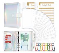 Carpeta de Cuaderno A6, TAOPE 26pcs Cubierta de Hojas Sueltas de Cuero de PU con 12 bolsas Transparente con Cremallera, Clasificador de Presupuesto para Guardar Tarjetas Fotos Factura - Plata Láser