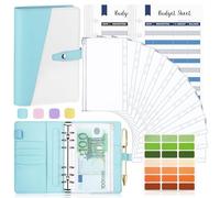 Carpeta de Cuaderno A6, TAOPE Cubierta de Hojas Sueltas de Cuero de PU con 12 bolsas de color transparente con cremallera, Clasificador de presupuesto para Guardar Tarjetas Fotos Facturas - Azul