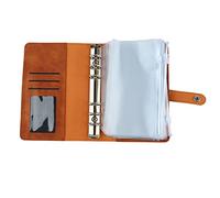 Carpeta de cuaderno de cuero PU A6, carpeta presupuesto, múltiples bolsillos, bolsa con cremallera, anillos acero inoxidable, cubierta cuero PU, cartera, organizador dinero (Marrón)
