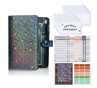 Carpeta de cuero con purpurina con 12 sobres de efectivo, 12 hojas de presupuesto, etiquetas adhesivas para ahorrar dinero, planificador, diario de establecimiento de objetivos financieros