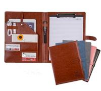 Carpeta de cuero para portafolio, organizador de documentos legales para entrevistas, carpeta portapapeles, soporte para tarjetas de visita incluido, 2 bloc de notas tamaño carta (marrón)