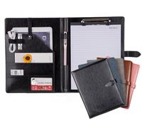 Carpeta de cuero para portafolio, organizador de documentos legales para entrevistas, carpeta portapapeles, soporte para tarjetas de visita incluidas, 2 bloc de notas tamaño carta (negro)