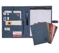 Carpeta de cuero para portafolio, organizador de documentos legales para entrevistas, carpeta portapapeles, soporte para tarjetas de visita incluido, 2 bloc de notas tamaño carta (azul)