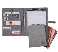Carpeta de cuero para portafolio, organizador de documentos legales para entrevistas, carpeta portapapeles, tarjetero incluido, 2 bloc de notas tamaño carta (gris)