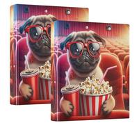 Carpeta de dibujos animados rojos de perro carlino de 1.5 pulgadas, 3 anillos con capacidad para 200 hojas, lindo portapapeles floral, carpeta de recetas de anillos redondos, 12.4 x 10.6 x 2.36