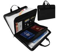 Carpeta de documentos A4 con asa, organizador de documentos con 13 compartimentos y varios compartimentos, ignífugo, negro (36,5 × 26,5 × 4,8 cm)