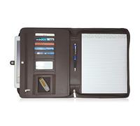 Carpeta de documentos A4 marrón oscuro, carpeta de conferencias de piel sintética, organizador con cremallera para hombres y mujeres con bloc de notas A4, bolsillo para tablet de 10.5 pulgadas y caja