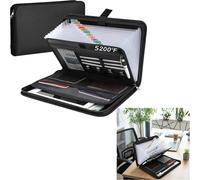 Carpeta de documentos ignífuga A4 con asa, organizador de documentos expandible con 13 compartimentos, cremallera y etiquetas, resistente al agua para oficina, hogar y viajes (negro)