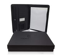 Carpeta de documentos tamaño A4 de piel sintética para conferencias, organizador con cremallera para hombres y mujeres con bloc de notas A4, bolsillo para tablet de 10.5 pulgadas y caja de regalo