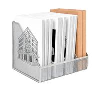Carpeta de escritorio archivador de metal con 4 compartimentos de | Organizador de libros para oficina en casa, aula, estudiante, casillero, estantería, biblioteca, tapa de plata