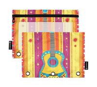 Carpeta de estilo mexicano con 3 anillas para guitarra del Cinco de Mayo con cremallera, 2 unidades, organizador de documentos de oficina