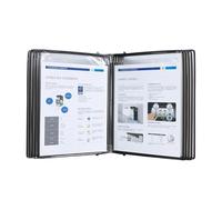 Carpeta de exhibición abatible escritorio metal, organizador referencia montaje en pared con 20 bolsillos tamaño carta, soporte archivos hoja que ahorra espacio(Black)