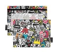 Carpeta de lápices con ventana transparente con graffiti Art Trend Play Adhesivos para libros, estuche grande y resistente de 3 anillos, organizador de oficina de clase escolar, multicolor, 2 unidades