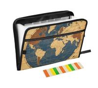 Carpeta de mapa del mundo antiguo con divisores, 13 bolsillos, tamaño carta A4 con cierre de cremallera para archivos, chaqueta