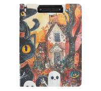 Carpeta de notas con gato negro Halloween esqueleto esqueleto espeluznante A4 portapapeles folio archivador de doble clip portalápices enfermería pizarra con tapa