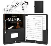 Carpeta de notas de lujo para partituras, carpeta coral para notas musicales A4, carpeta de anillas, piel sintética de poliuretano con correa de mano, bolsillo interior, soporte para bolígrafo